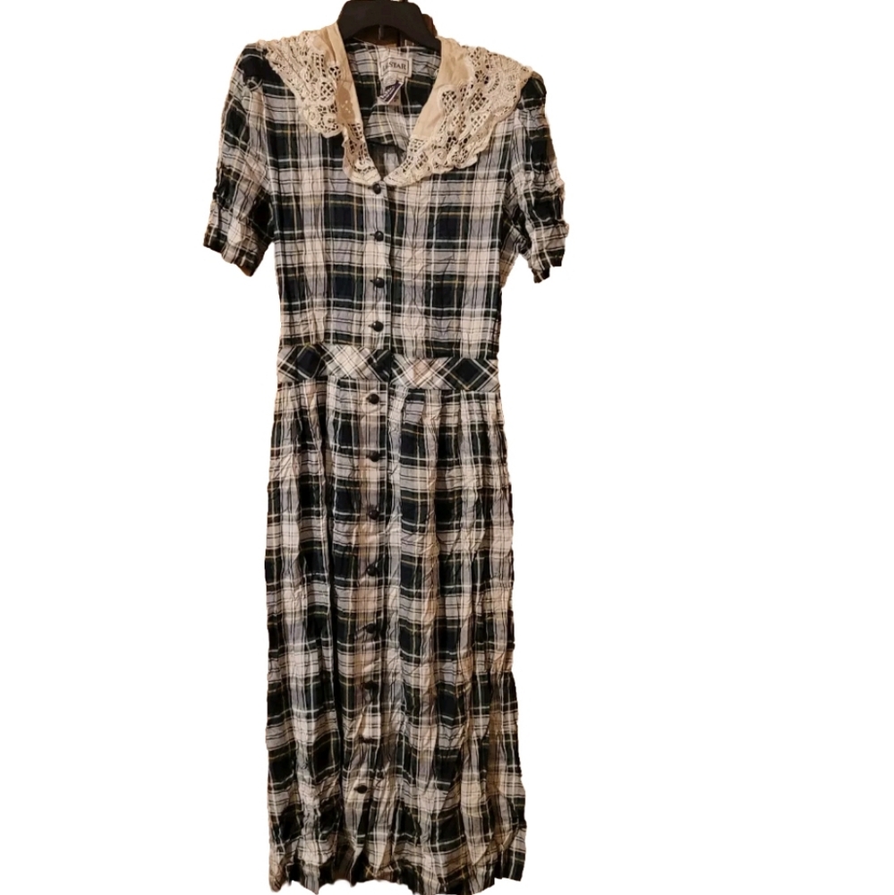 Vintage L.G. Star Womens  Plaid Dress Size 14 BlueWhite NEW